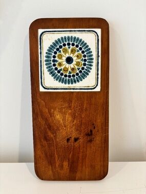 Vintage Mid Century cheese board serving tray wall art wood & ceramic tile decor
